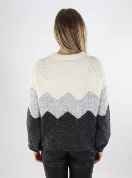 Only naisten neule Mae Zigzag O-Neck valkoinen/harmaa - Naisten neuleet - 140043 - 2