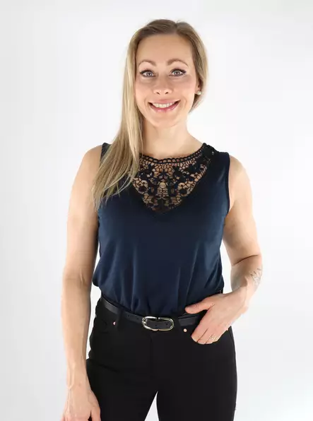 JDY naisten pitsikoristeltu toppi Dodo tummansininen - Naisten topit - 138537 - 1